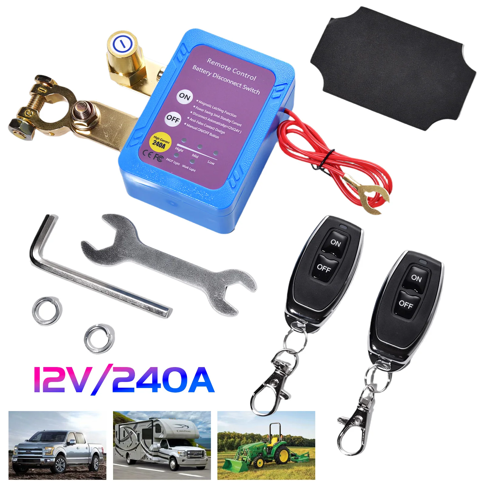 Wireless Remote Car Battery Disconnect Relay Master Kill Cut-off Switch Isolator 12V 240A Automatic Cut Off