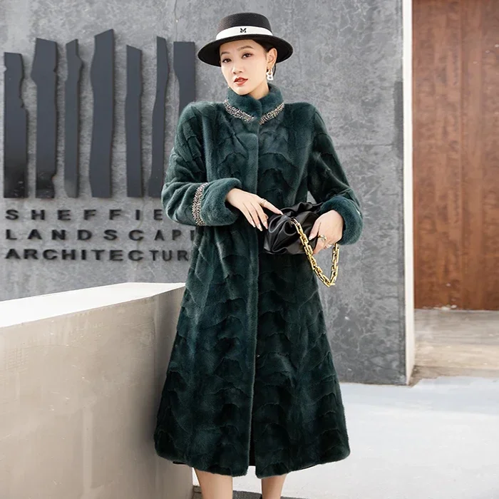 

High Quality Mink Fur Coat Women Fashion Stand Collar Mid-length Mink Fur Jacket Winter Coat Women Clothing Jaqueta Feminina Zm