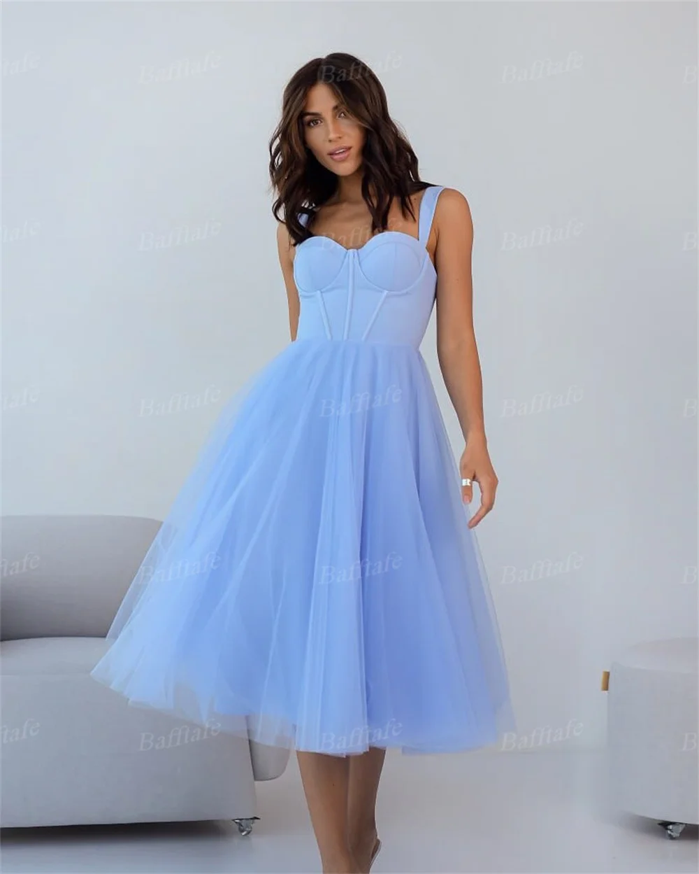 Bafftafe Simple Customized Short Prom Gowns For Women Corset Back A Line Straps Formal Homecoming Dresses Brithday Party Gowns