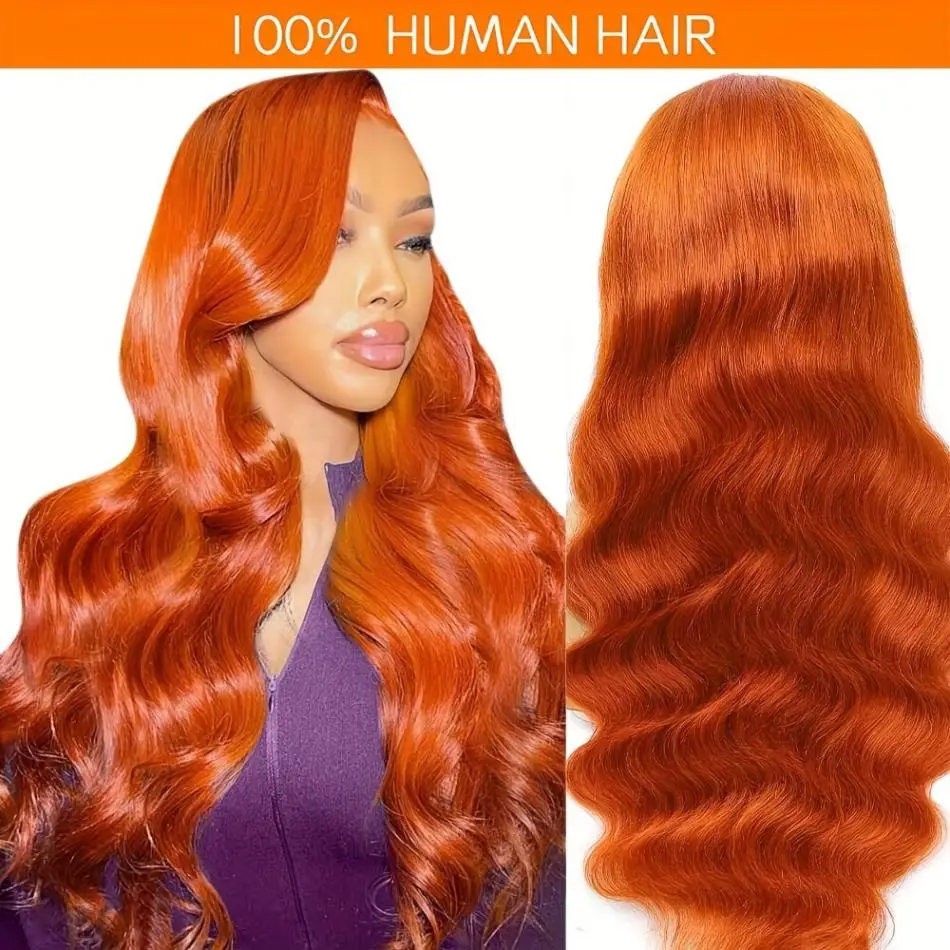 13x4 13x6 HD Lace Frontal Wig Ginger Colored Human Hair Body Wave 30 40 Inch PrePlucked Brazilian Wigs For Women Lace Front Wig