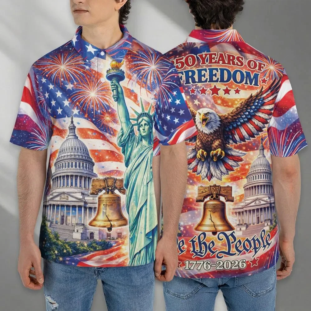 2026 250 Years Of Freedom Polo Shirt For Dad, America Flag Eagle Liberty State Golf Shirt, Land Of The Free Home Of The Brave