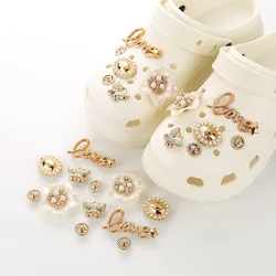 New Hot Diamond Love Set Hole Shoe Charms Decorations Pearl Butterfly Shoe Flower Shoes Buckle DIY 3D Hoe Shoe Accessories