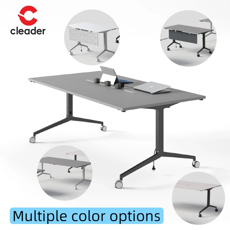 Flip Top Table Modern Modular Office Furniture Foldable Conference Meeting Desk Training Staff Work Table with Wood Panel Style