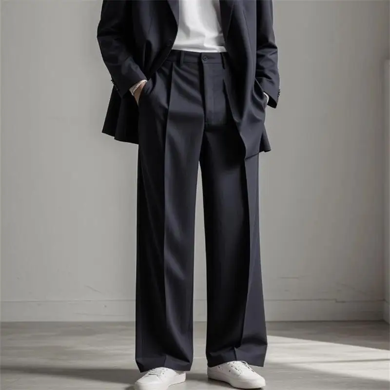 

Men's Wide Leg Trousers Straight Cut Casual Pants Winter Collection Universal Fit Linen Material No Brand Registered