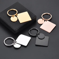 Mirror Polishing Metal Stainless Steel Blank Square Round With Circles Keychain Pet Dog ID Tag Anti-lost Accessories