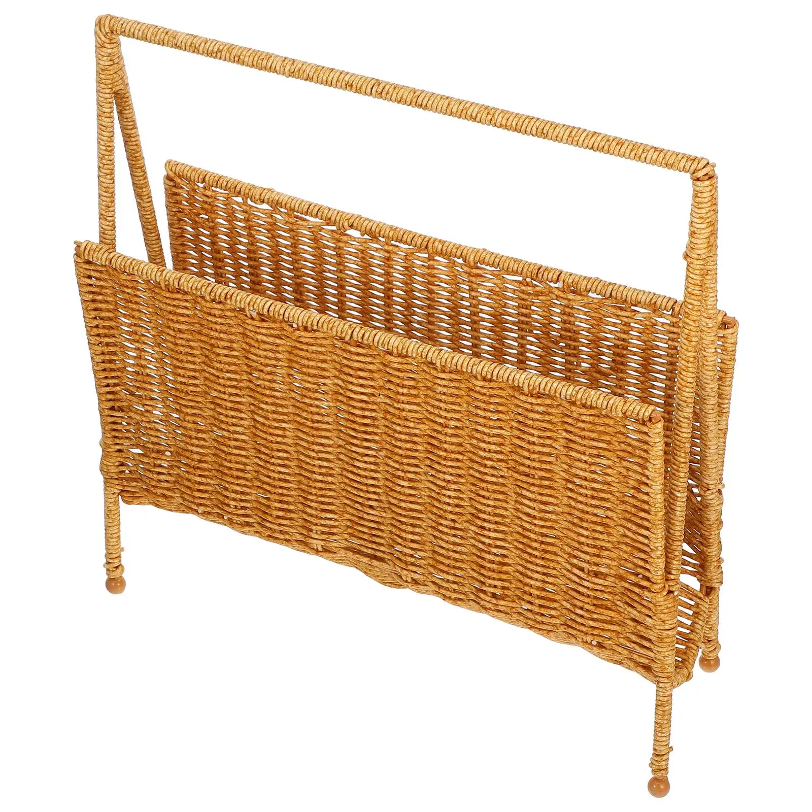

Magazine Storage Rack Large Capacity Lightweight Collapsible Baskets PE Rattan Boho Book Bins Home Decor Bathroom Floor Holder