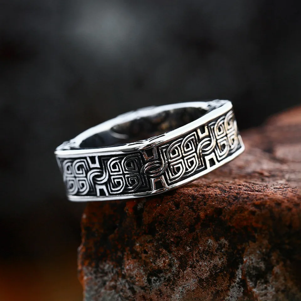 Simple Vintage Viking Runes Rings For Men Women Stainless Steel Punk Biker Floral Pattern Ring Fashion Jewelry Gift Dropshipping