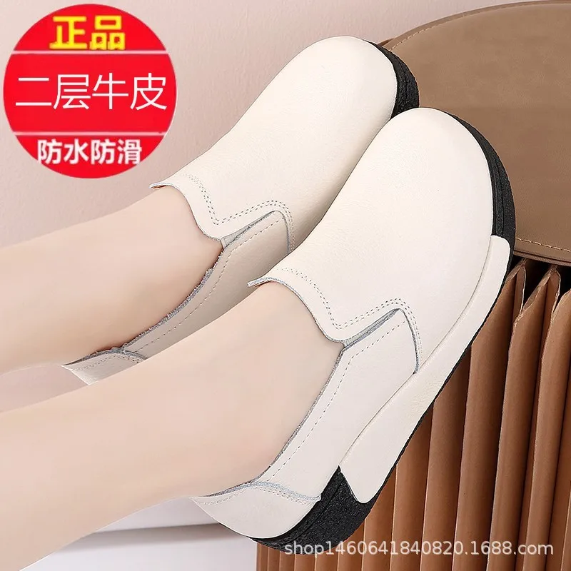 

Autumnew arrivalthick sole leather shoes platform heels loafers women's shoes round toe casual lazy one-leg flats women