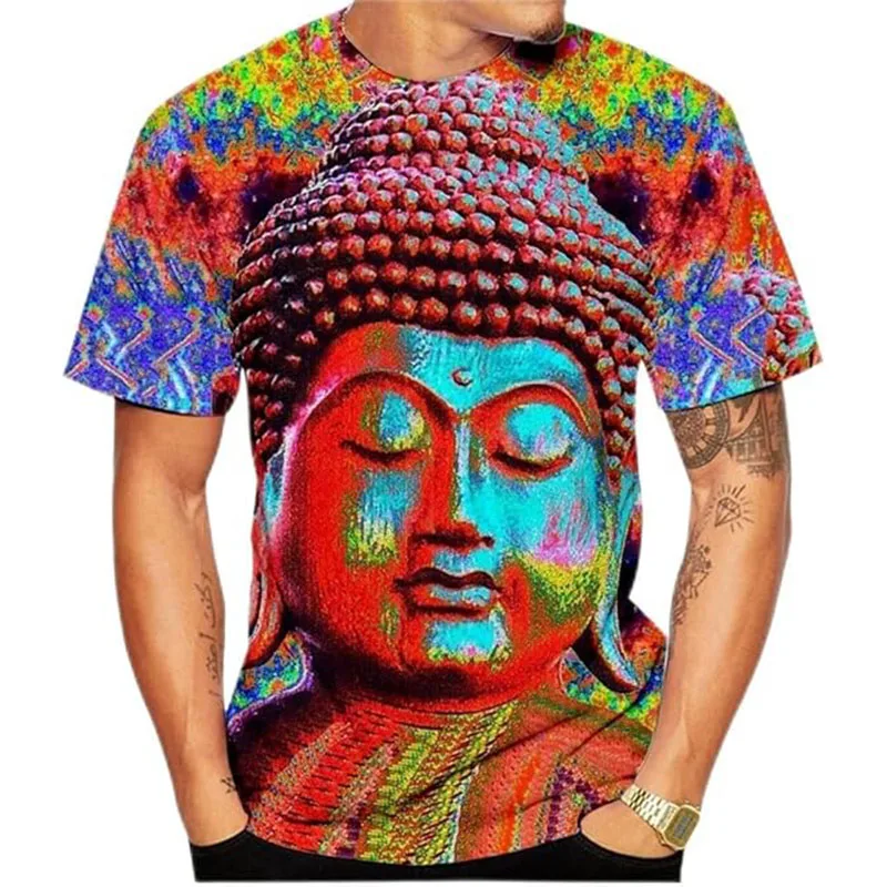 Full Print Buddha Graphic T Shirts Men's Women's Fashion Casual Short Sleeve Buddhist Tee Shirt Tops Streetwear Kids Tshirt
