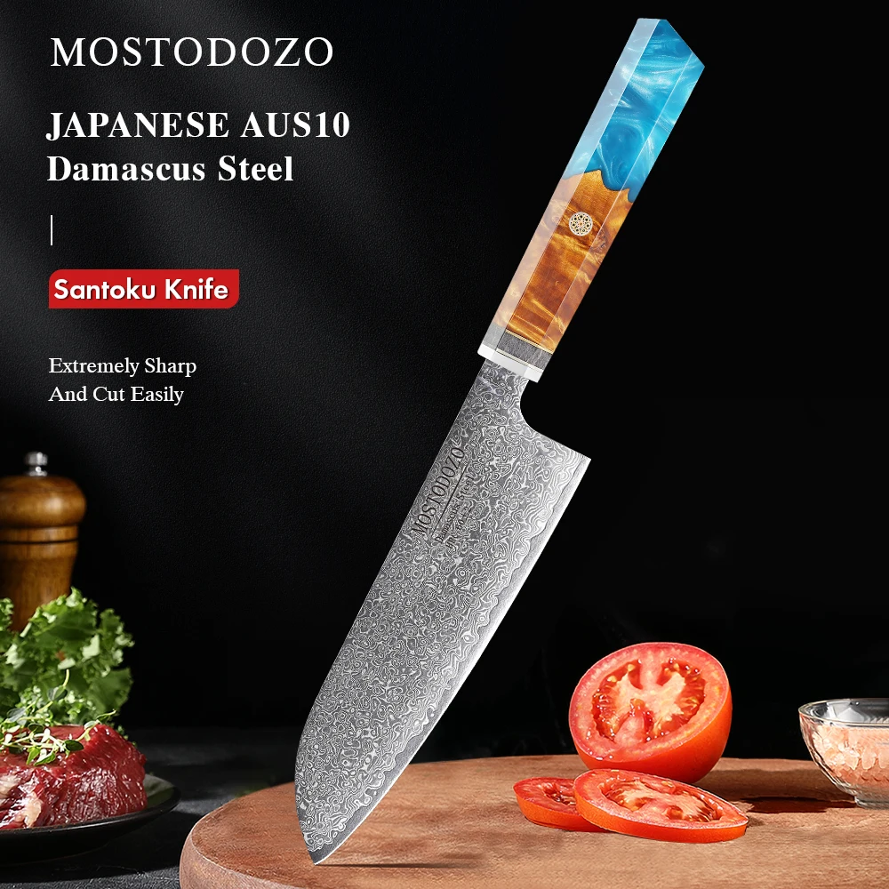 

MOSTODOZO 7-inch Santoku Knife Damascus Steel Professional Chef Knives Kitchen Slicing Vegetable Cleaver Japanese Cooking Tools