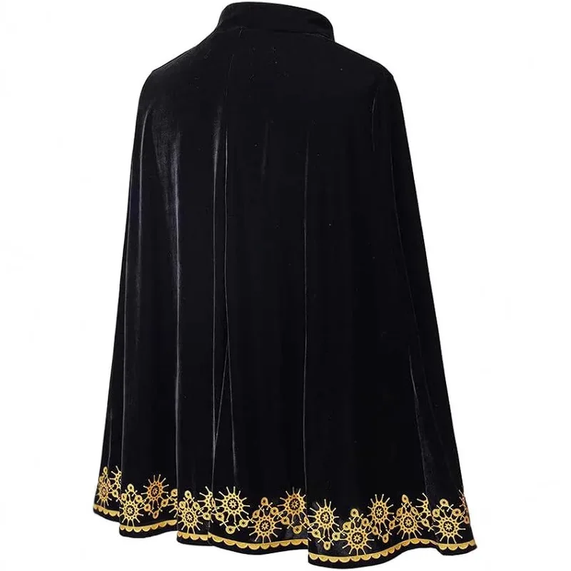 2025년 11월 18세기 검정 벨벳 골드 트림 할로윈 망토 의상 중세 왕자 왕 케이프 (남성용)