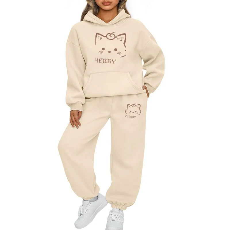 2025 autumn and winter new men's and women's couple two-piece drawstring sportswear hooded comfortable casual pullover