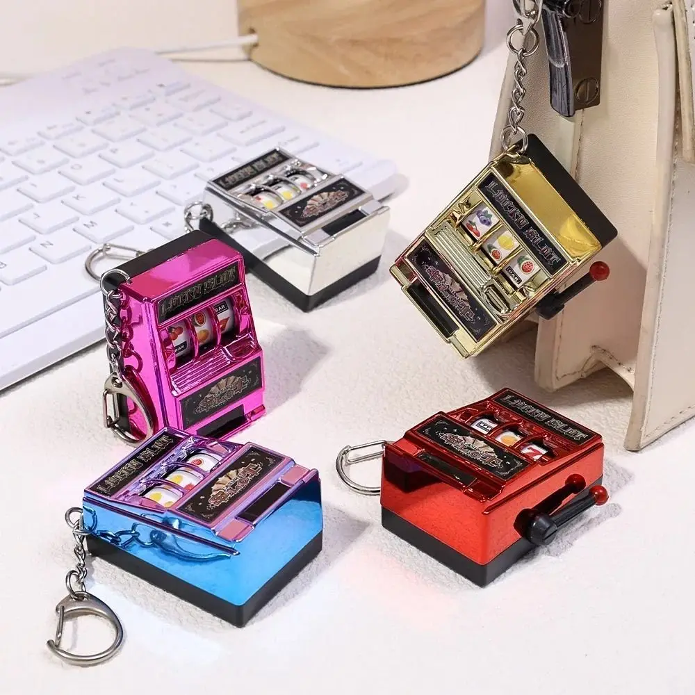 Retro Stress Reliever Keychains Toy Mini Key Holder Coin Operated Games Fruit Slot Machine Gift