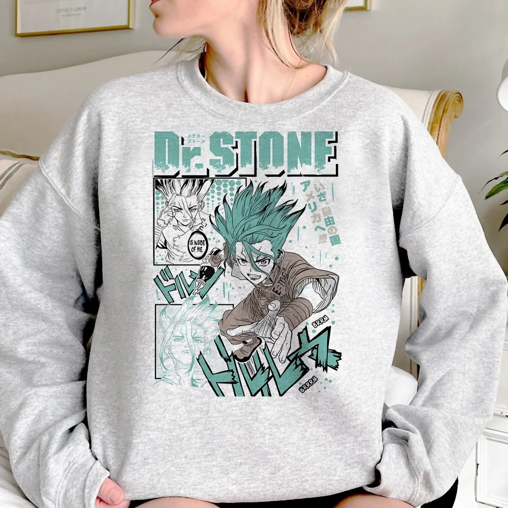 Dr Stone Damen-Sweatshirt, Harajuku-Hoodie, Rundhalsausschnitt, Y2K-Pullover, Streetwear, locker geschnitten. – Detail 2