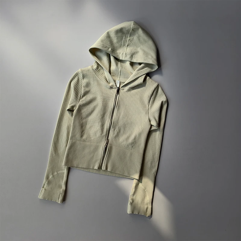 Doppelkapuzen-Sportjacke mit enganliegender Passform für Damen, Lauf-, Trainings- und Yoga-Anzug, langärmelige Reißverschluss-Strickjacke, Pilates-Oberteil. – Detail 6