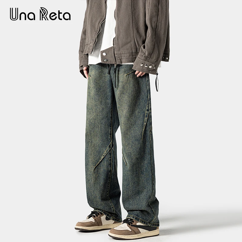 Una Reta Jeans pantaloni uomo 2024 primavera estate New Hip Hop pantaloni larghi Vintage in Denim pantaloni Harajuku per uomo