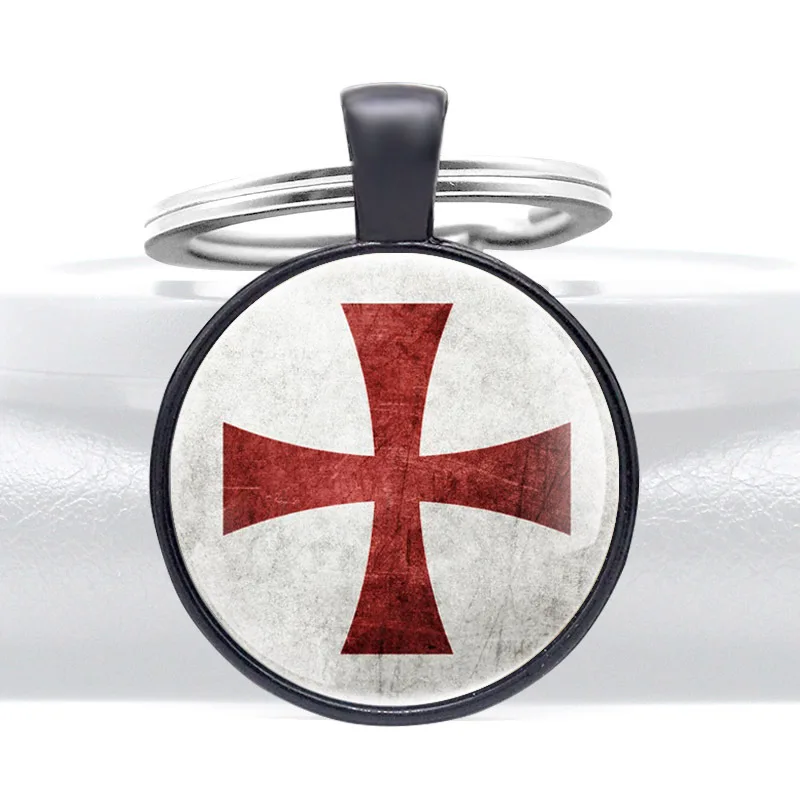 templar keychain Cross Glass Dome key Chains Charms Men Women Templar Order Key Ring Antique Jewelry Gifts