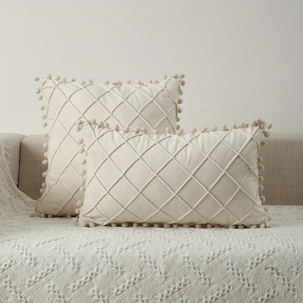 1 piece pompom decorative pillowcase pleated velvet