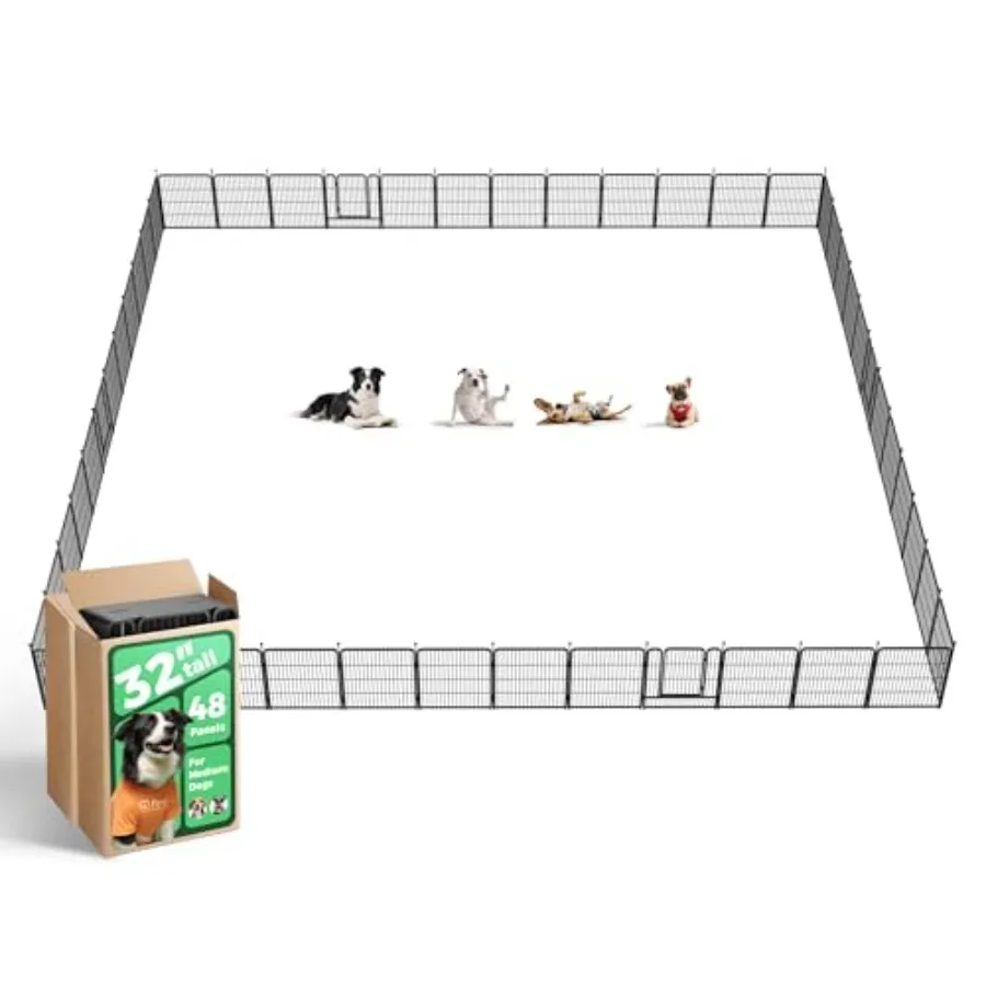 

Rollick Unleashed Dog Playpen for Indoor Yard RV Camping 32 inch 48 Panels for Small and Medium Dogs Black│Patented