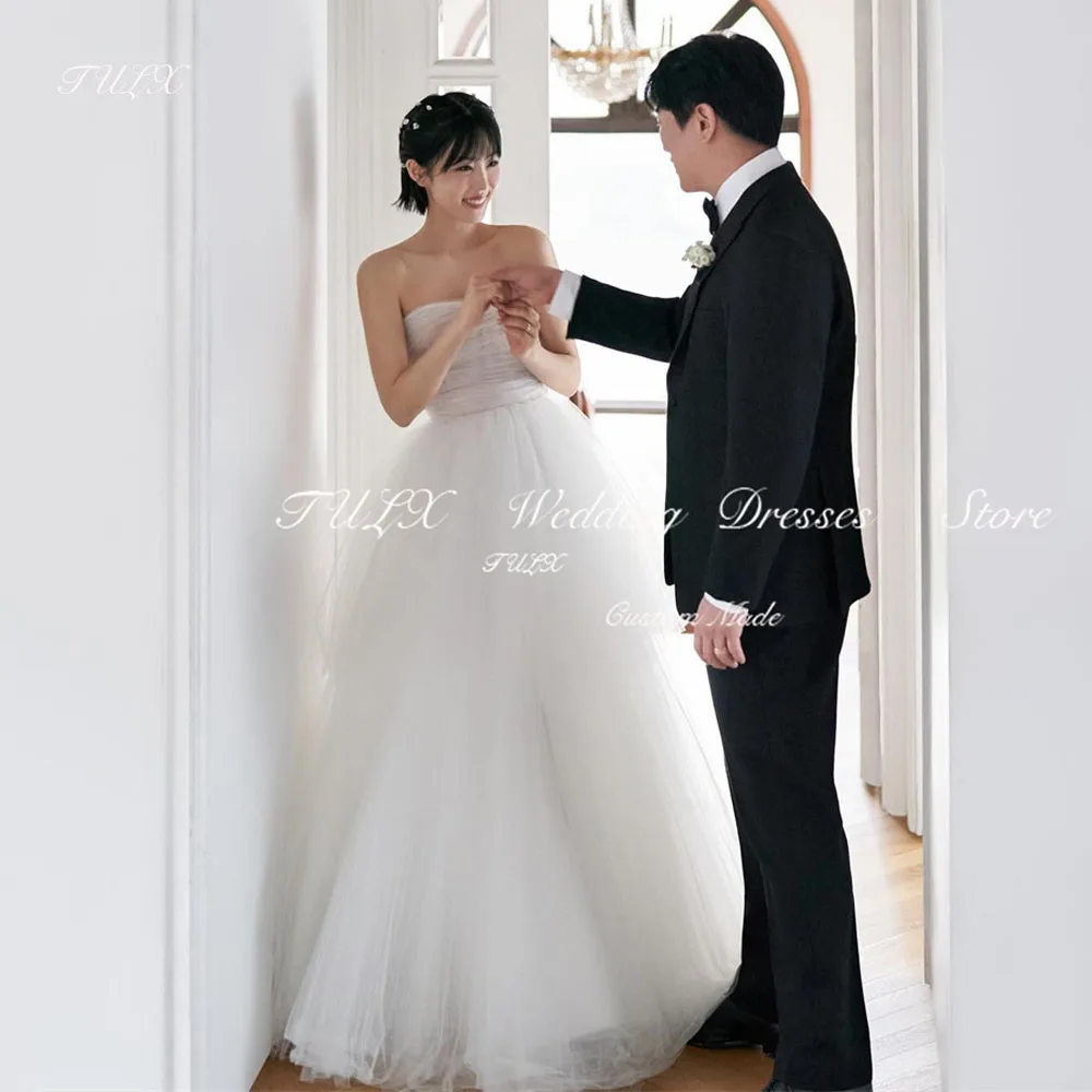 

TULX Fairy Tulle Strapless Wedding Korea Photo Shoot Dress 웨딩드레스 A line Puffy Long Corset/Zip Back Bridal Gowns Custom Made 2025