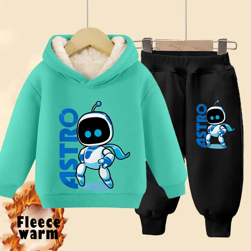 Astro Bot Hoodie Winter Cute Game Boys Clothes Thicken Warm Hooded Coat + Pants 2PCS Set Casual Sweatshirts Kids Sportswear Gift