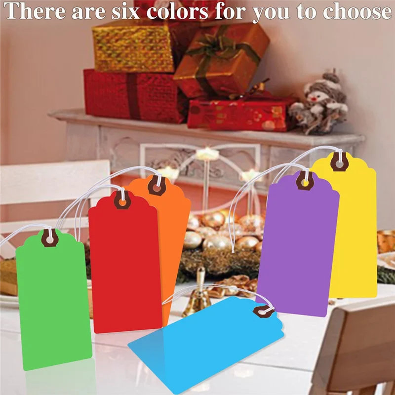 

Compact 300Pcs Colored Hang Tags With Elastic Strings Blank Paper Writable Gift Tags Shipping Tags Price Tags For All Occasions