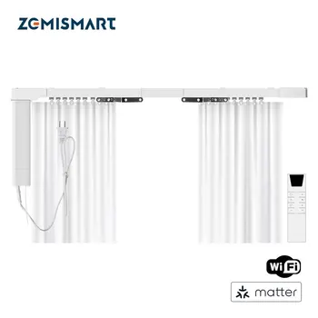Zemismart Matter over WiFi 전기 커튼 스마트 전동 트랙 키트, 지지대 HomeKit 스마트싱스 알렉사 구글 홈 앱 제어