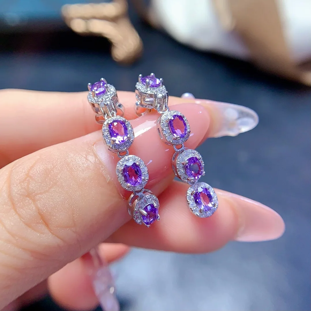 SHILOVEM 925 sterling silver Natural Amethyst  stud earrings fine Jewelry women party wholesale new  gift 3*4mm  le030499agz