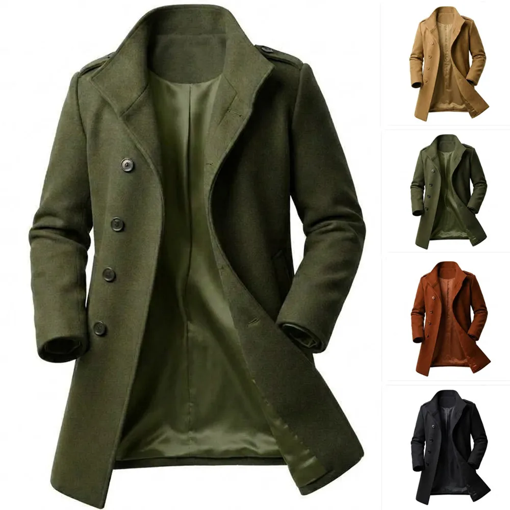 Men Coat Single Breasted Wool Blends Mid Length Overcoat Full Sleeve Stand Collar Casual Male Y2k Outerwear Autumn Winter 2026