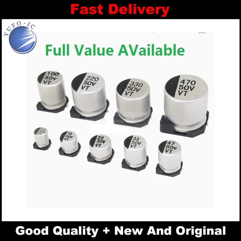 10pcs 25V 22UF 35V 470UF 50V 220UF 1000UF 10UF 330UF 2200UF 150UF 16V SMD 10V Aluminum Electrolytic Capacitors 47UF 100UF