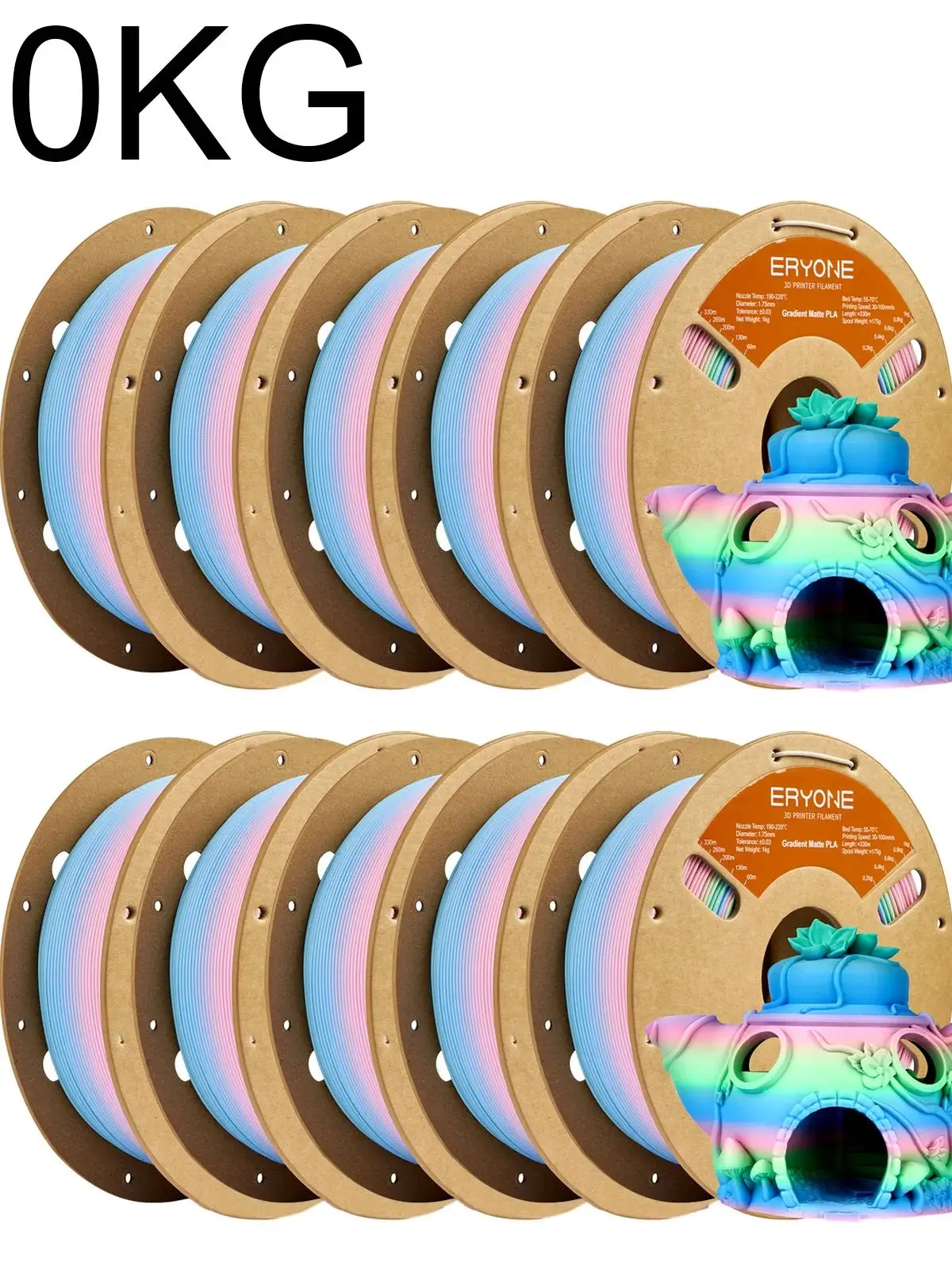 Filament d'imprimante 3D PLA mat dégradé arc-en-ciel ERYONE 1KG/3KG/5KG, 1,75 +/- 0,03 mm, Filament PLA mat multicolore PLA 1KG/3KG/5KG