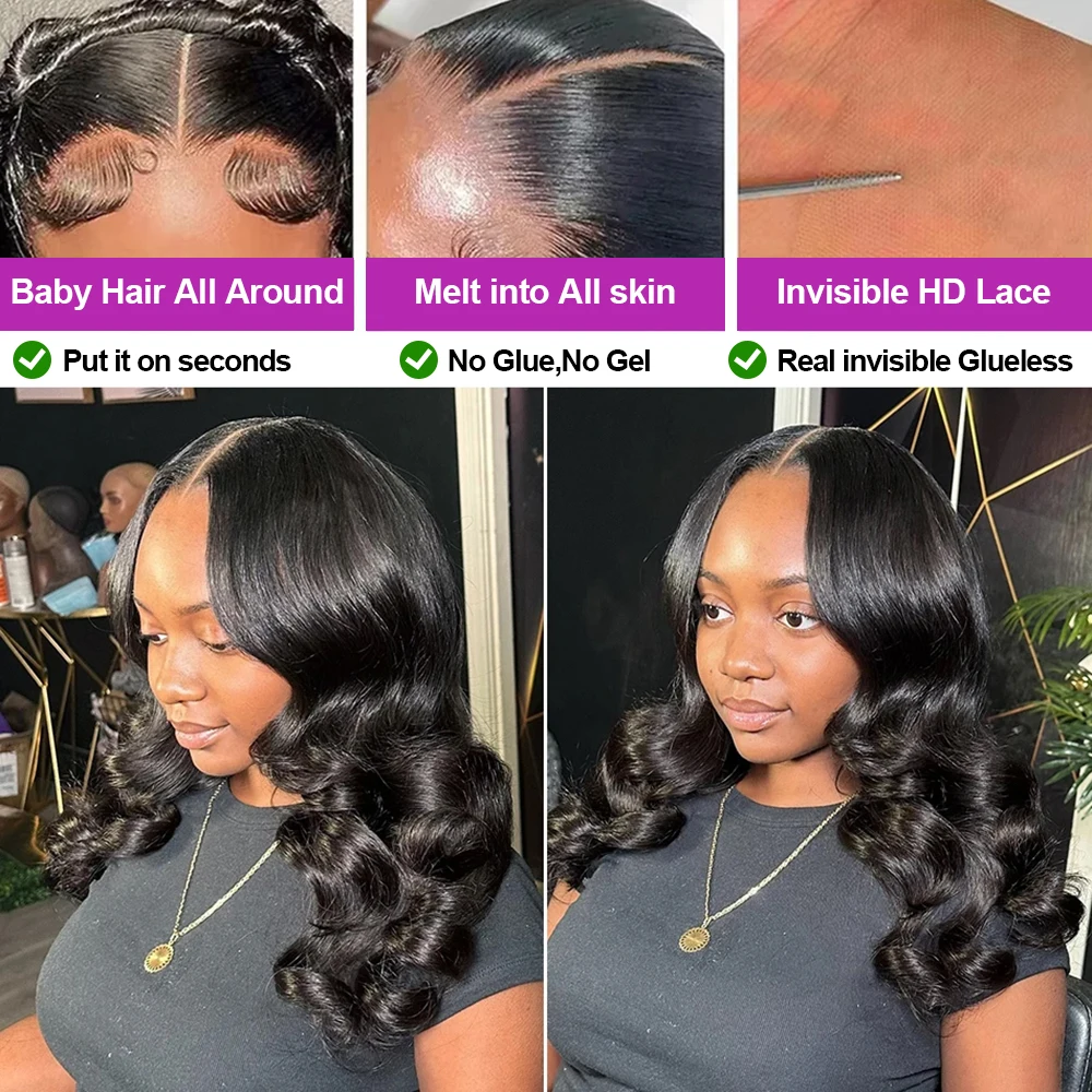 Bob Glueless Perücke Body Wave Kurz 13x4 HD Lace Frontal 100% Echthaar Brasilianisch Lockig Pre-plucked Wear and Go für Schwarze Frauen Versand aus FR Lager – Detail 14