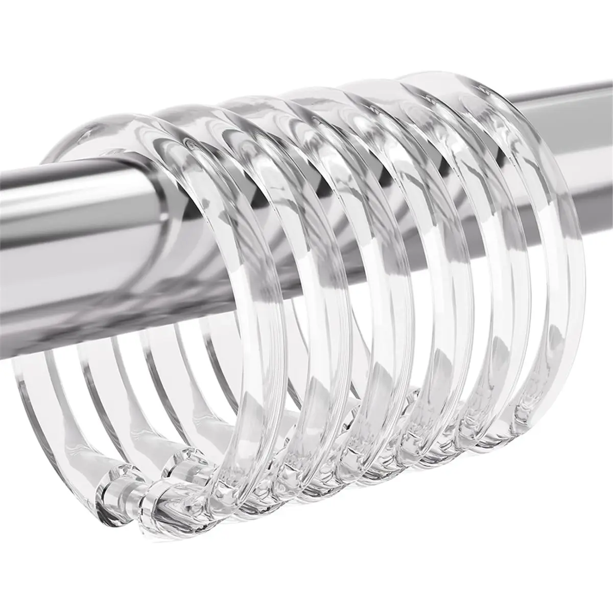 A50U 12 High-Quality Plastic Shower Curtain Rings, Hooks, and Shower Rods with Easy-to-Use Snap Closures, Transparent