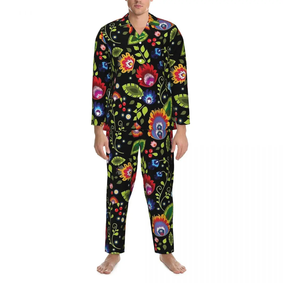 

Народный пижамный комплект с цветочным принтом, весенний милый мягкий пижамный комплект для спальни, мужская одежда из 2 предметов, повседневная ночная рубашка большого размера, идея подарка