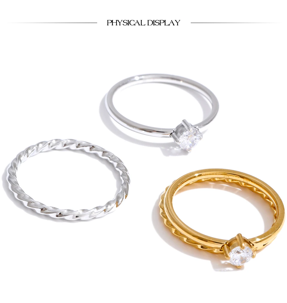 Yhpup Size 6789 Wholesale Lots Double-Layer Stacking Zircon Finger Ring Daily Classic Style Stainless Steel Chic Women Jewelry