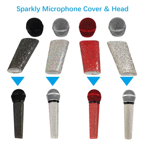 Imagen 2 del producto Nueva funda brillante para micrófono con cabeza de malla, funda decorativa para micrófono ostentoso para micrófono inalámbrico SM58 Beta58A