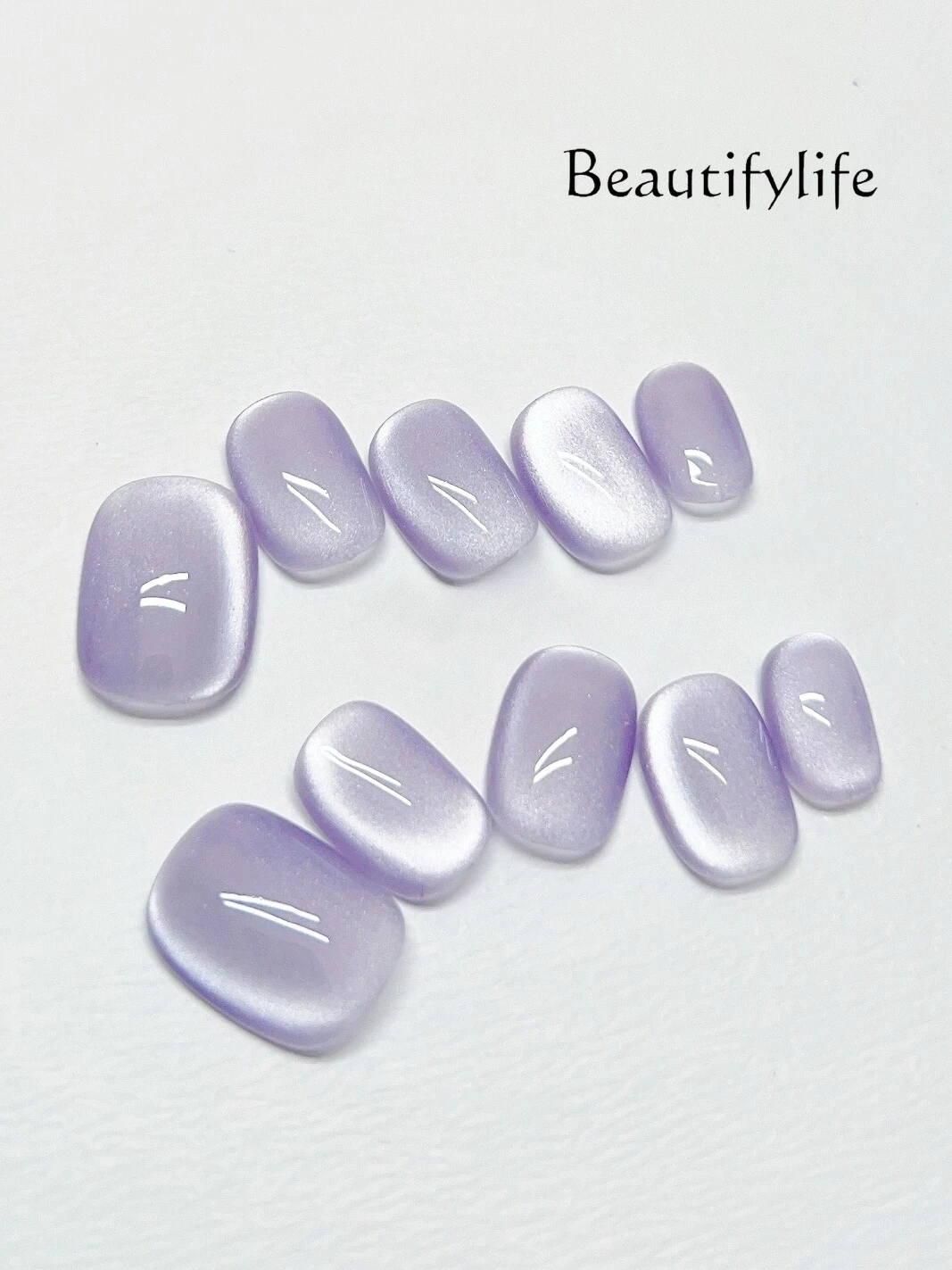 

Purple cat eye solid color hand-worn nail short ice-transparent white nail sticker