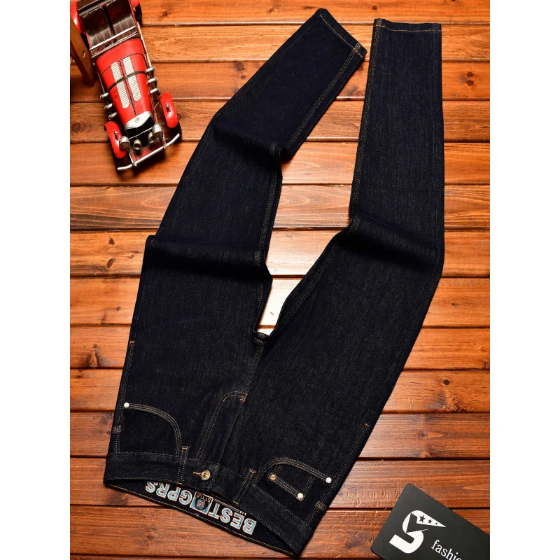 جينز رجالي عالي الجودة مطرز بالزهور في الخريف، أقدام صغيرة، اتجاه غير رسمي، فاخر خفيف، أعمال طويلة