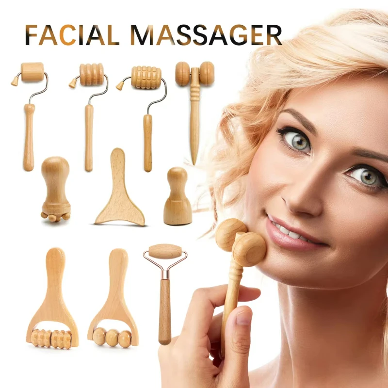 

Face Massager Maderoterapia Face Roller Wood Therapy Face Slimming Gua Sha Scraper Lifting Wrinkle Remover Balls