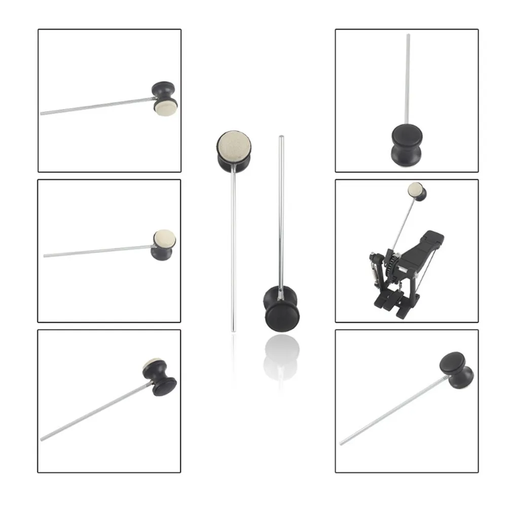 

​2Pcs Double Sided Drum Pedal Beater​ ​Stainless Steel Shaft​ Drum Mallet​ ​Bass Drum Beater​ ​Felt Head​ ​Pedal Hammer​