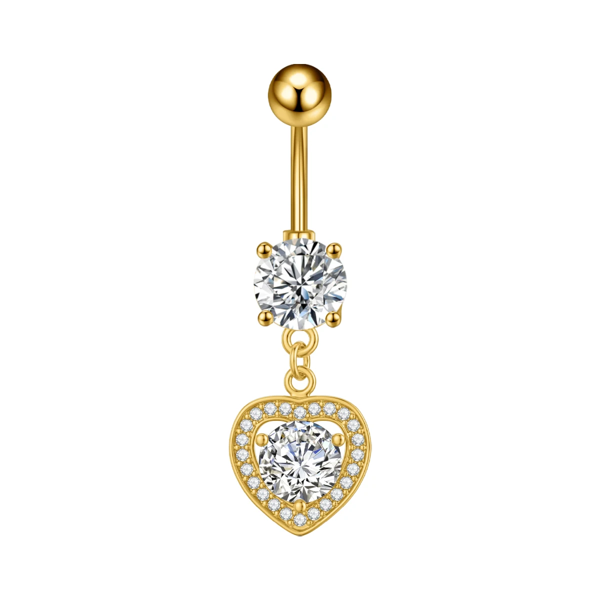 Crown Heart Dangled Belly Button Rings with Butterfly Drop