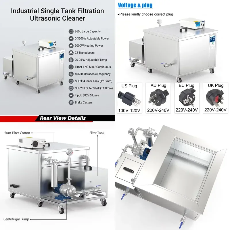 for 360L Ultrasonic Cleaner 3600W 40KHz Large Capacity Industrial Cleaning Machine with Timing Heating Function