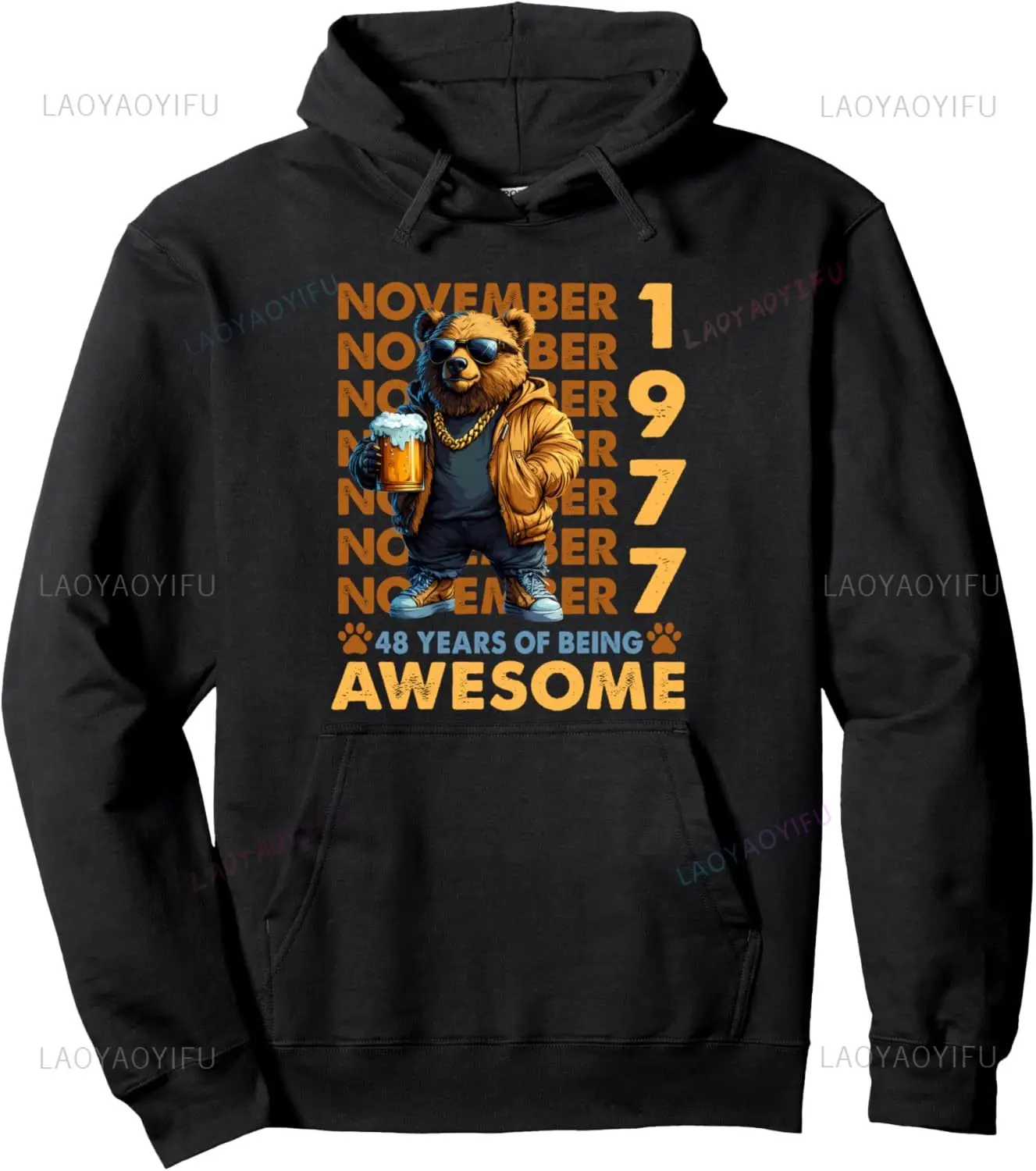 Birthday Bear Legends November 1977  Years Old Mens Pullover Hoodie Customizable Sweatshirt Casual Harajuku Graphic Hoodie