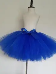 Cute Girls Blue Tulle Skirts Baby 100%Handmade Fluffy Ballet Pettiskirt Tutu with Flower Headband Kids Birthday Party Tutu Skirt