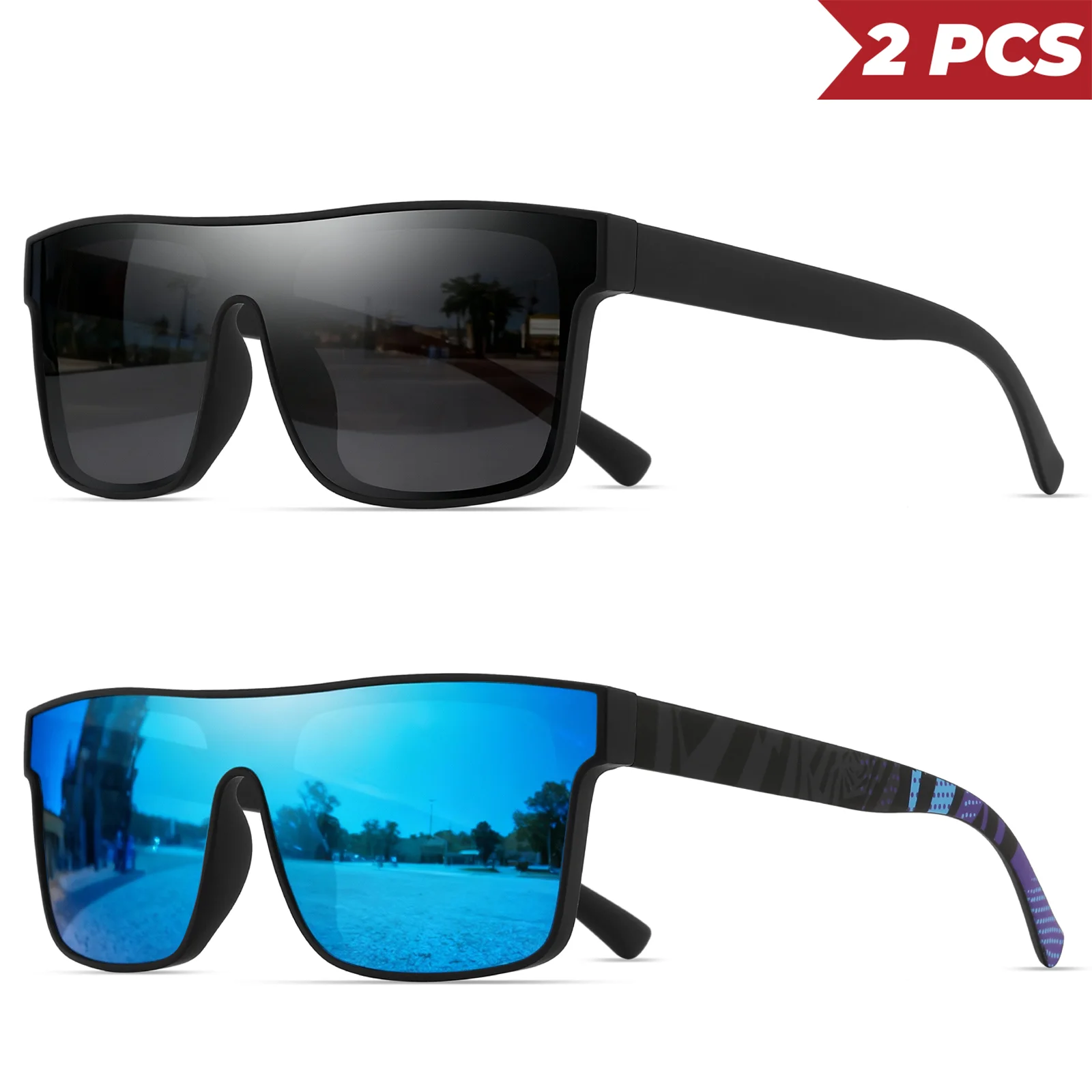 2 neue modische quadratische Sonnenbrille – einteiliges UV400-Linse, Unisex für Reisen und Geschenke