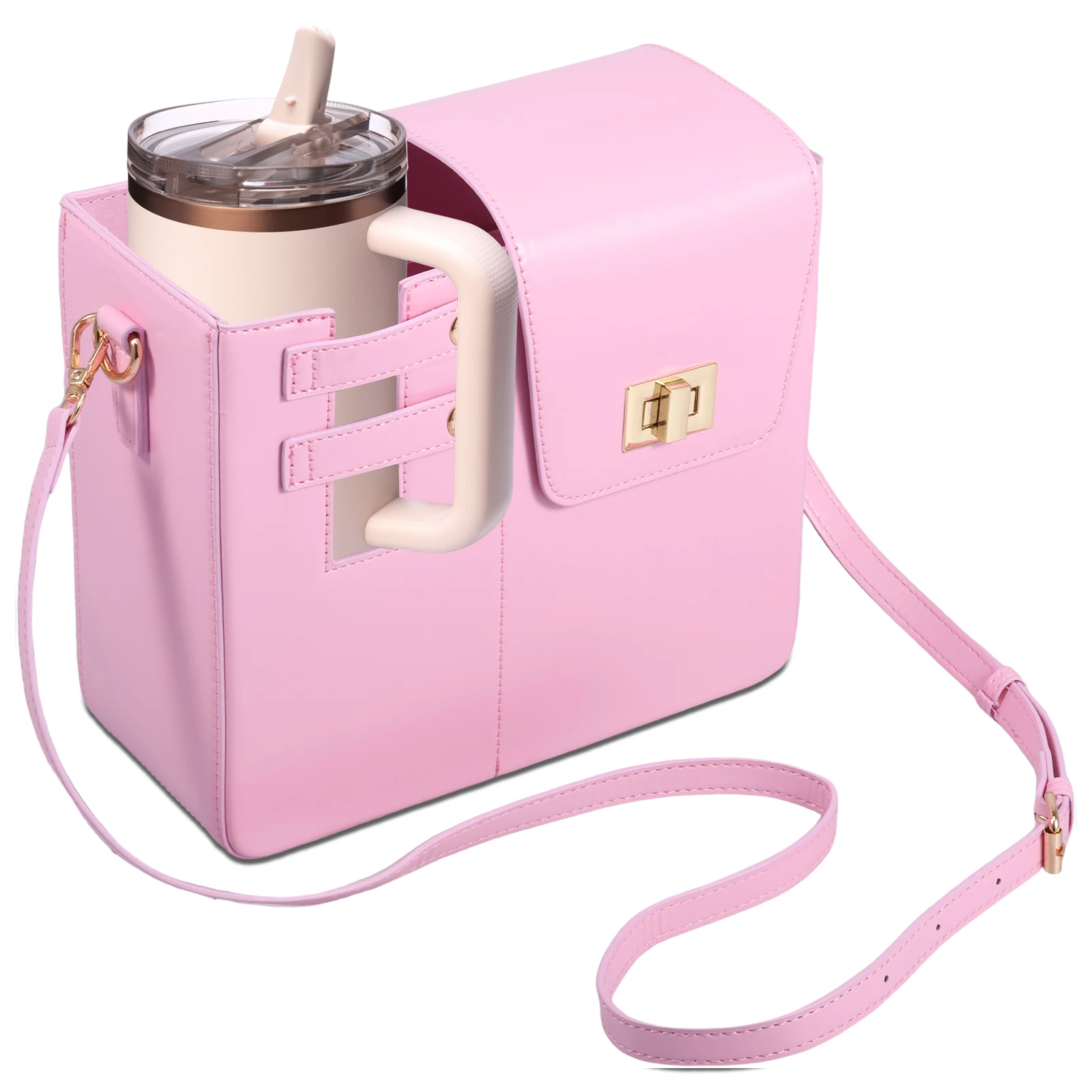 

PU Leather Crossbody Cup Holder Bag Waterproof Portable Water Bottle Holder With Detachable Strap for Outdoor Shopping Sport