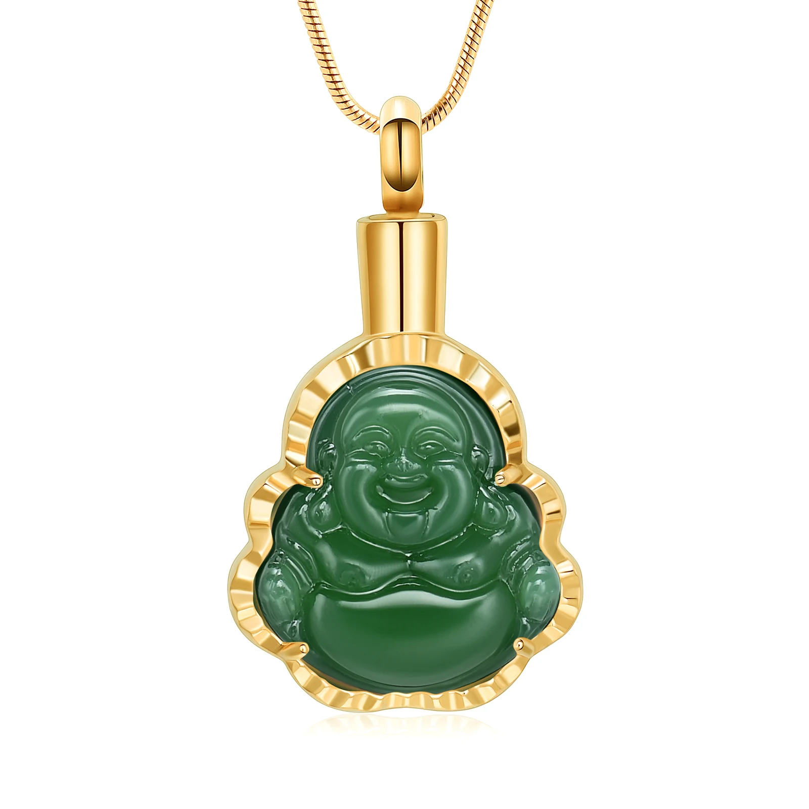 Laughing Buddha Urn Necklace for Ashes for Women Ice Out Buddha Ashes Necklace for Men Cremation Jewelry for Ashes