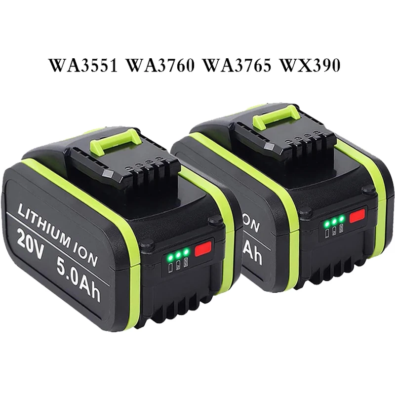 

2pcs 20V 5.0AH Li-ion Rechargeable Battery for Worx WA3551 WA3760 WA3765 WX390 WG329E Cordless Tools Replacement Batteries Pack