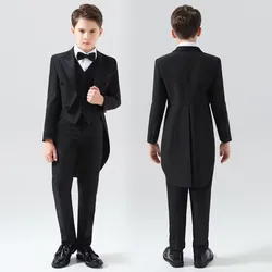 Boys (Blazer+Vest+Pants) 3 Piece Classic Black Suit Kids Fashion Slim Fit Peak Lapel Formal Tailcoat Child Elegant Wedding Suit