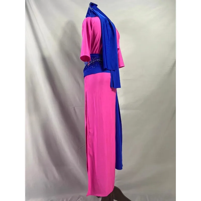 Costumi di danza del ventre personalizzati rosa rossa foulard tempestato di diamanti per bambini cintura in vita veste danza orientale baladi saidi shabbi veste